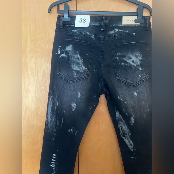 MNML Distressed Men’s (Size33) Black Streetwear, Graphic Stretch Denim Jeans - Picture 2 of 14